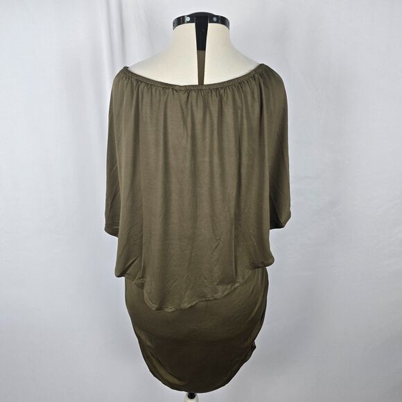Yincro Dress Women's 2XL Olive Bodycon with Oversized Top Ruffles Mini NWT - Picture 7 of 16